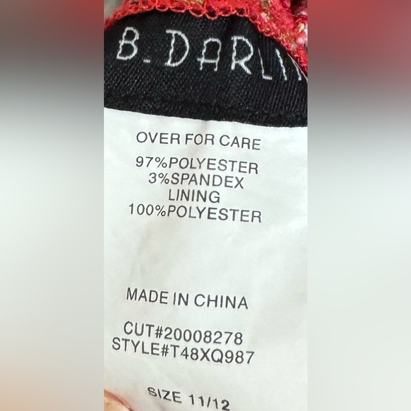 B. Darlin Red Floral Mini Dress with Bow Shoulder Ties - Size 11/12 - Picture 5 of 5